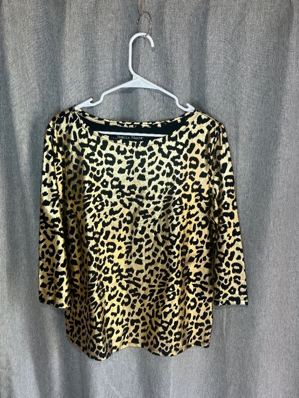 Rebecca Malone Metallic Gold Leopard Print Top - Size Large